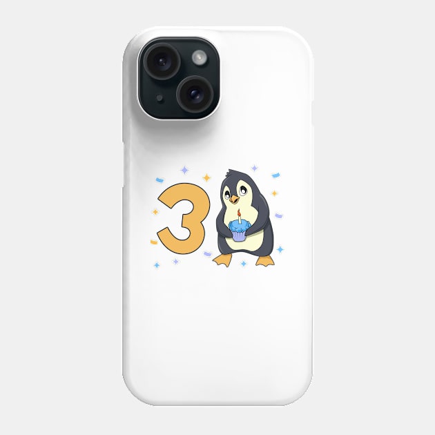 I am 3 with penguin - kids birthday 3 years old Phone Case by Modern Medieval Design