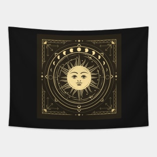 Medieval Symbol of Sun with Phases of Moon and Planets Tapestry