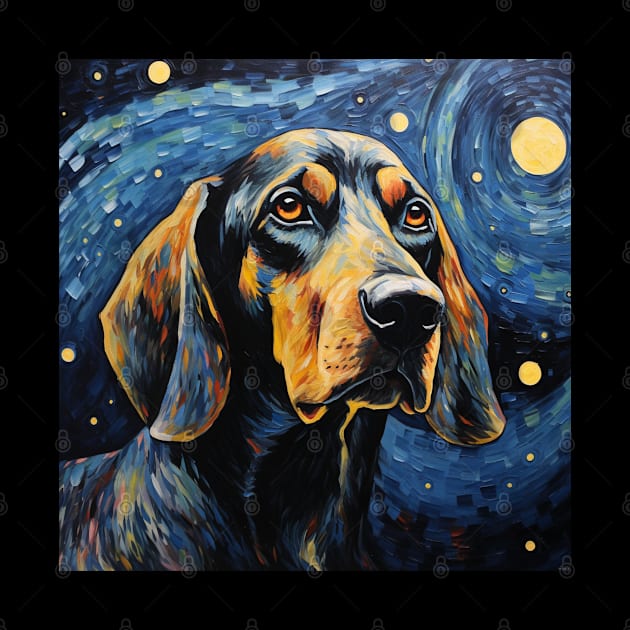 Black and Tan Coonhound Dog Painted in Starry Night style by NatashaCuteShop