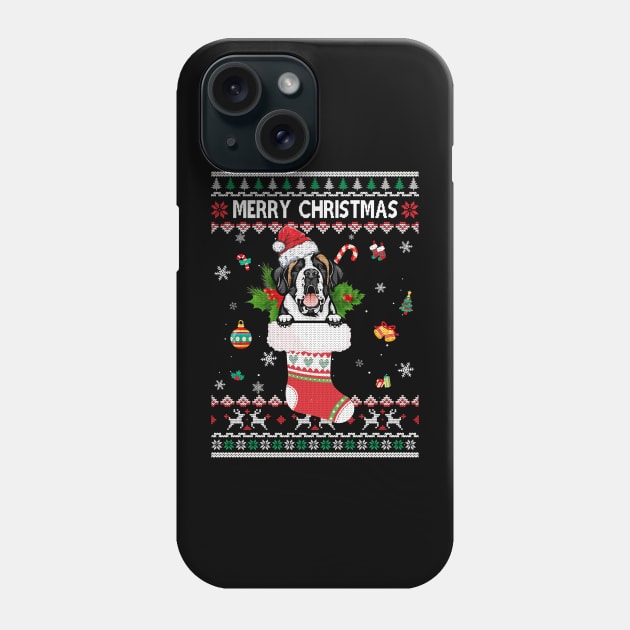 Merry Christmas Saint Bernard In Sock Dog Funny Ugly Xmas Phone Case by Marks Kayla