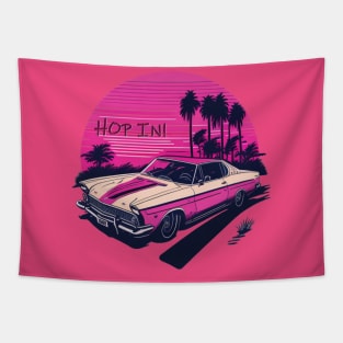 HOP IN, RETRO CAR, VINTAGE CAR. Tapestry