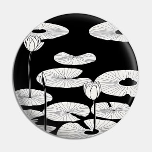 Water lilies black and white Pin