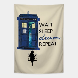 Blue Police Public Call Box - WAIT SLEEP DREAM REPEAT 1 Tapestry