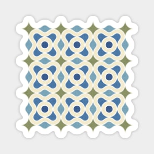 Retro Floral Pattern - Blue & Green Magnet