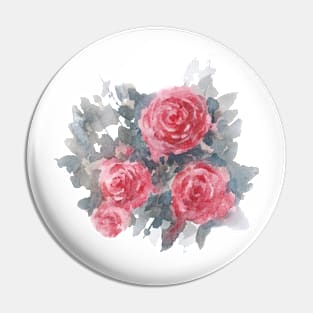 Red Roses. Watercolor drawing Pin