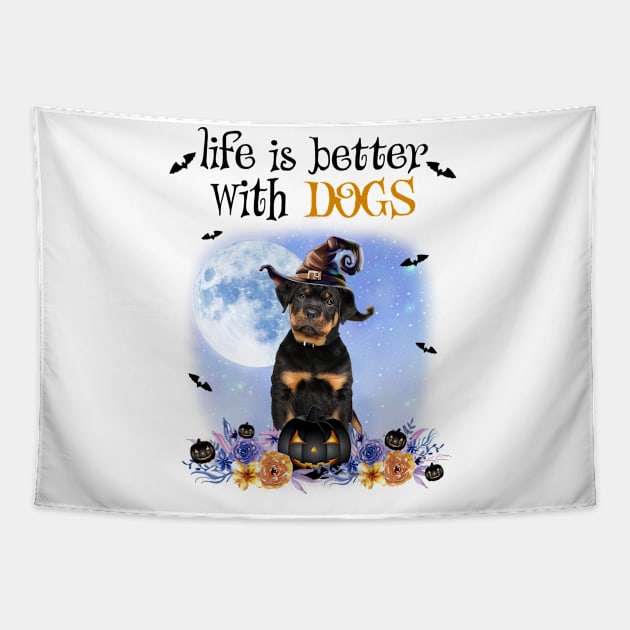 Rottweiler Witch Hat Life Is Better With Dogs Halloween Tapestry by TATTOO project