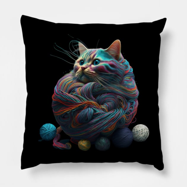 trippy yarn ball kitten 1 Pillow by Ginta Art Abstract 