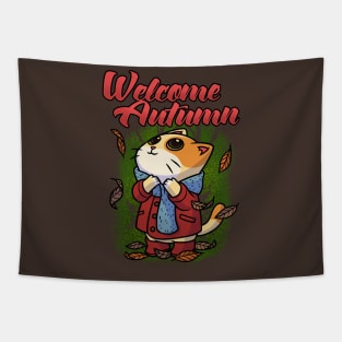 Welcome Autumn Fall Seasons Funny Cute Cat Gift Tapestry