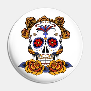 Dia De Los Muertos T-Shirt, Sugar Skull Design Pin