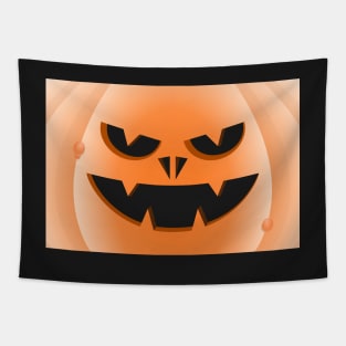 Bad and angry Halloween pumpkin in the foreground Tapestry