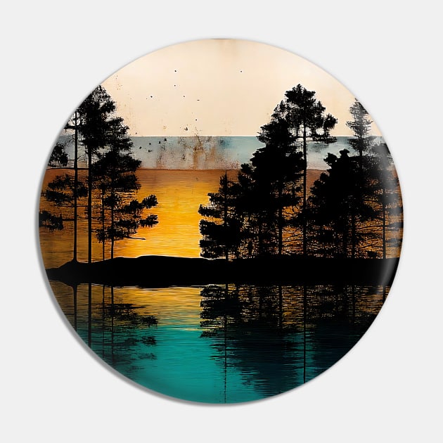 Rustic Metallic Golden Horizon Nature Scenery Tree Silhouettes Pin by The Art Mage