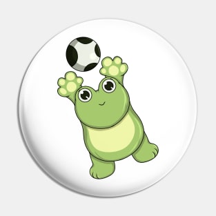 Frog at Soccer as Goalkeeper with ball Pin