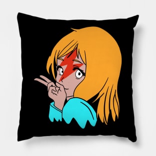 Cute Anime Girl With Red Flash on Her Face Pillow