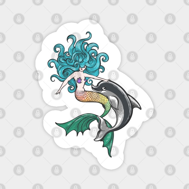 Mermaid with Dolphin Baby Magnet by devaleta