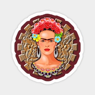 Frida Kahlo Aztec Golden Sun Magnet