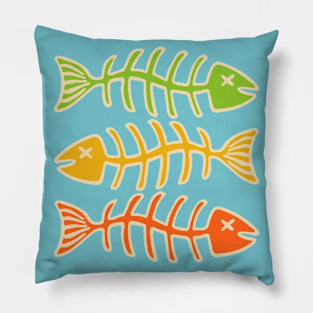 FISH BONES Eaten Food and Fishing in Yellow Orange and Green - UnBlink Studio by Jackie Tahara Pillow by UnBlink Studio by Jackie Tahara