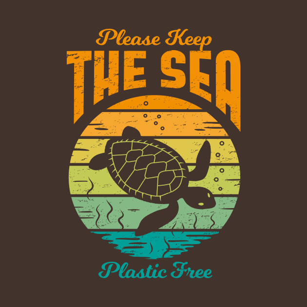 Please Keep the Sea Plastic Free - Retro Turtle by bangtees