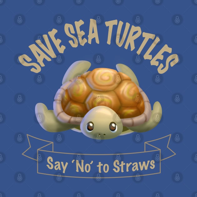 Say No to Straws Cute Eco Friendly Sea Turtle by Irene Koh Studio