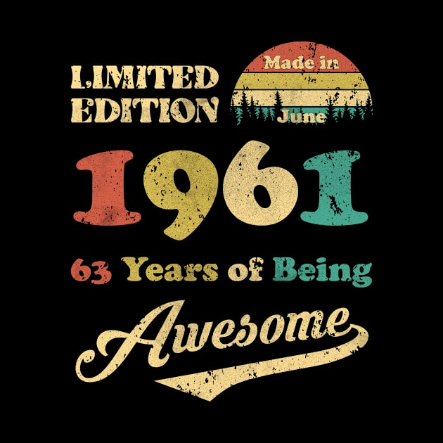 Made In June 1961 63 Years Of Being Awesome Vintage 63rd Birthday by ladonna marchand