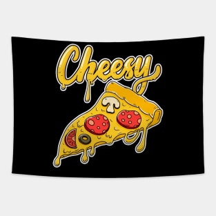 Cheesy Pizza Illustration Hand Lettering Tapestry