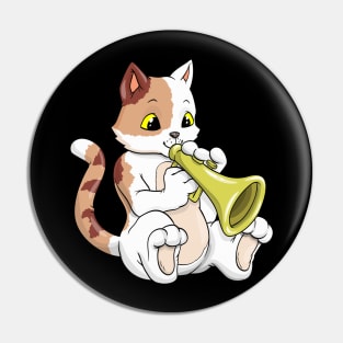 Cute cat is playing the trumpet Pin