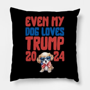 Even My Dog Loves Trump 2024 Funny Dog 4 of July Pillow