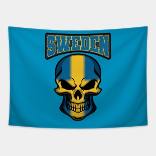 SWEDEN FLAG IN A SKULL EMBLEM Tapestry