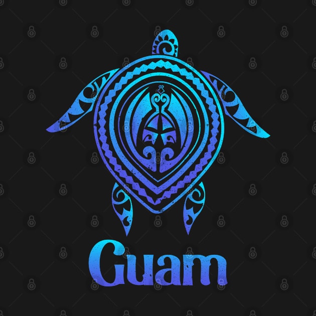 Guam Island Sea Turtle Blue Sea Tribal Pattern Hafa Adai by kalponik