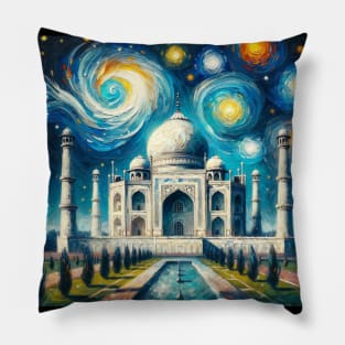 Taj Mahal India Starry Night - Beautiful Iconic Places Pillow