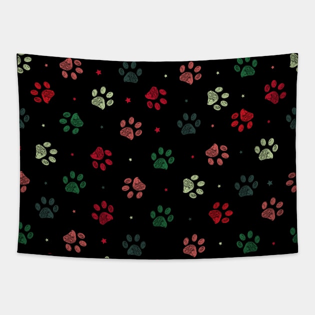 Christmas colored paw prints Tapestry by GULSENGUNEL