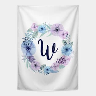 Floral Monogram W Icy Winter Blossoms Tapestry