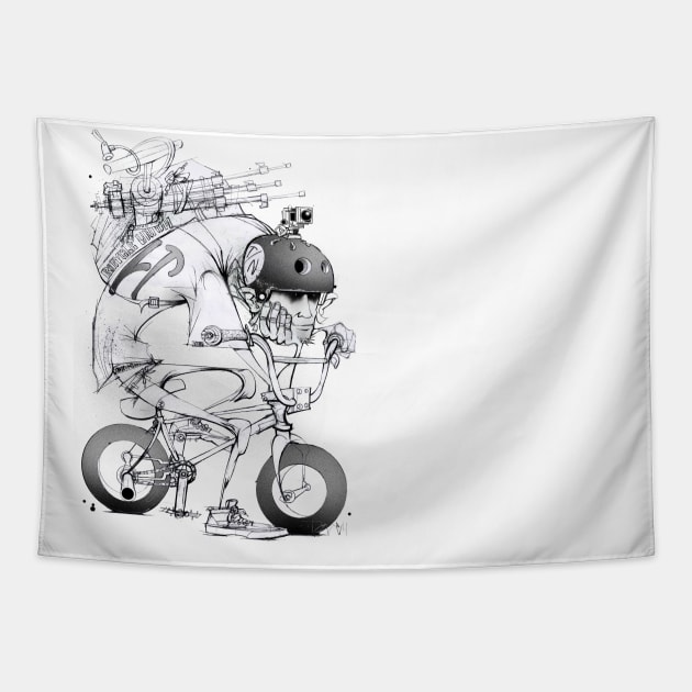 bmx rider Tapestry by IAN TOVEY ILLUSTRATOR