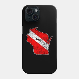 Vintage Dive Wisconsin Scuba Diving State Map Dive Flag Distressed Phone Case