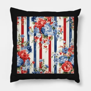 Red White and Blue Patriotic Shabby Floral Pillow