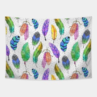 Colorful Fun Doodle Feathers Tapestry