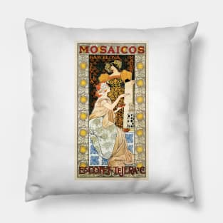 MOSAICOS Tiles Barcelona Spain 1900 by Alexandre de Riquer Vintage Art Nouveau Poster Pillow