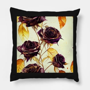 Black rose watercolor rose Pillow