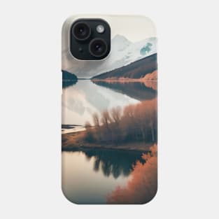 Nature Scandinavian Art Snowy Mountain Burgundy Autumn Lake Phone Case