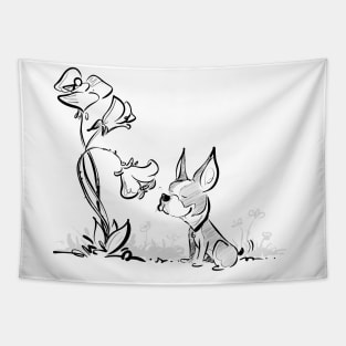 Boston Terrier Smelling Flowers (Light Version) Tapestry