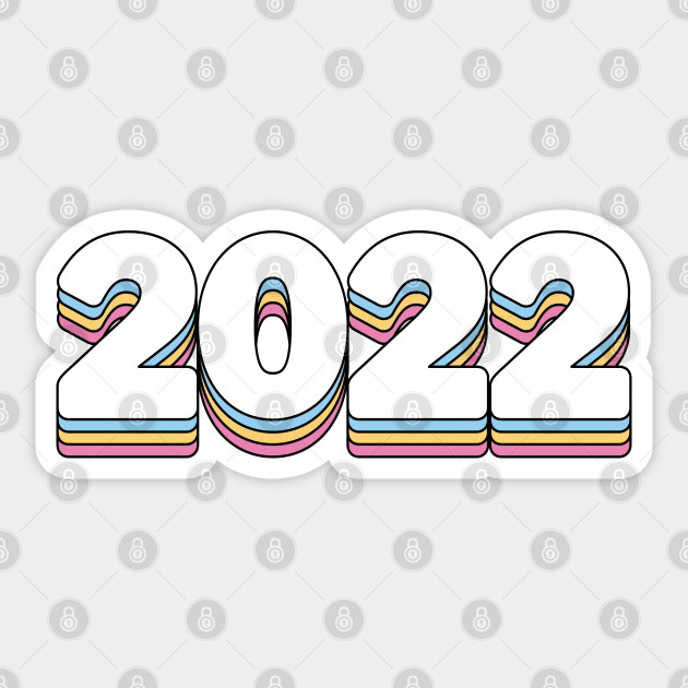 Year 2022 Happy New Year Retro Vintage Pink Yellow Blue - 2022 - Sticker