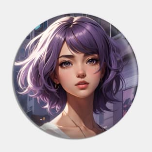 Anime girl with purple hair Pin