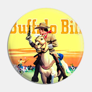 Buffalo Bill Running on Horseback through The  Desert Western Robbery Cowboy Retro Comic Pin