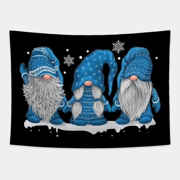 Three Gnomes In Blue Costume Christmas Gift Funny Xmas Shirt Tapestry by Rozel Clothing