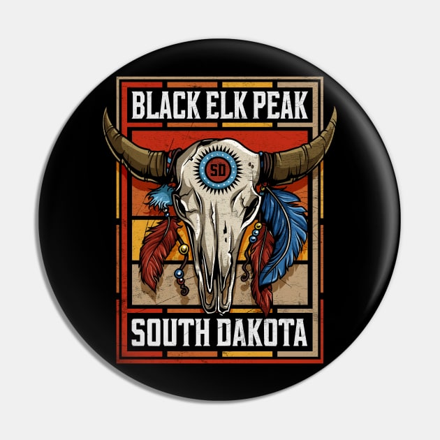 Black Elk Peak South Dakota Native American Bison Skull Pin by SouthDakotaGifts