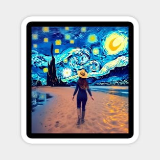 Van Gogh Starry Night Western Cow Girl Painting Magnet