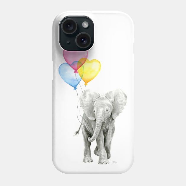 Elephant Watercolor Heart Shaped Balloons Phone Case by Olechka