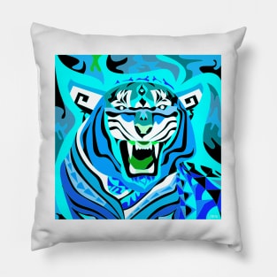 blue fire bengal tiger ecopop in chine pattern art Pillow