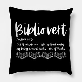 Bibliovert Definition - White Graphic - Funny Bookish Sayings Dictionary Pillow