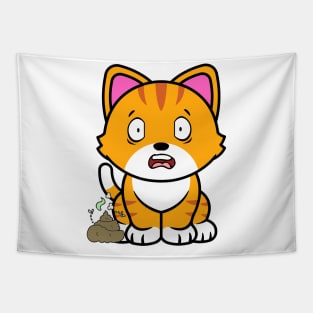 Funny orange cat smells stinky poo poo Tapestry