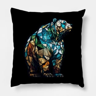 Grizzly Bear Animal Portrait Stained Glass Wildlife Outdoors Adventure Pillow